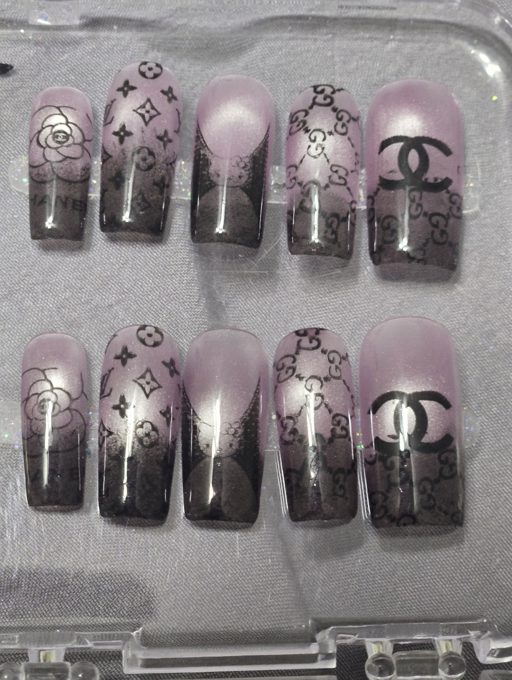 Luxery Inspired Logo With A Little Help Kitty Also, Pink Ombre Press-On Nails